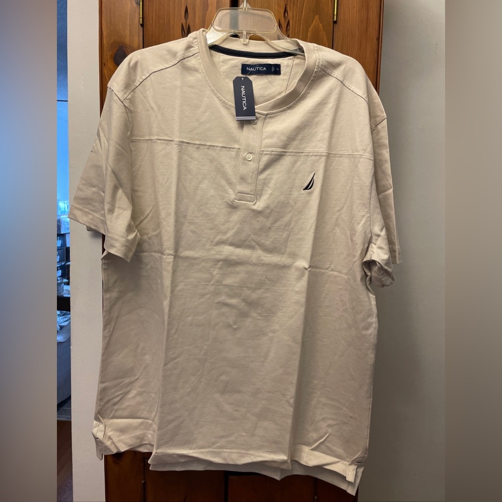 NWT NAUTICA Oatmeal Short Sleeve Henley Shirt.